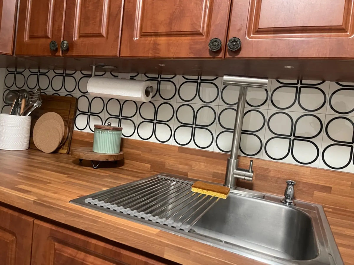 COLAMO Peel and Stick Rigid Thick Graphic Patterned Tile for Wall Self Adhesive White and Black Backsplash for Kitchen