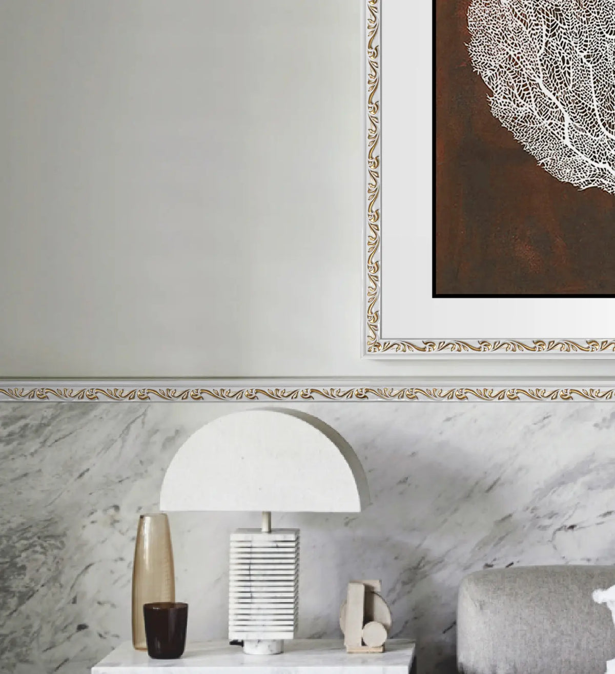COLAMO Gilded Crown White Molding Trim Adhesive Peel and Stick Baseboard Trim Tile Edge Trim