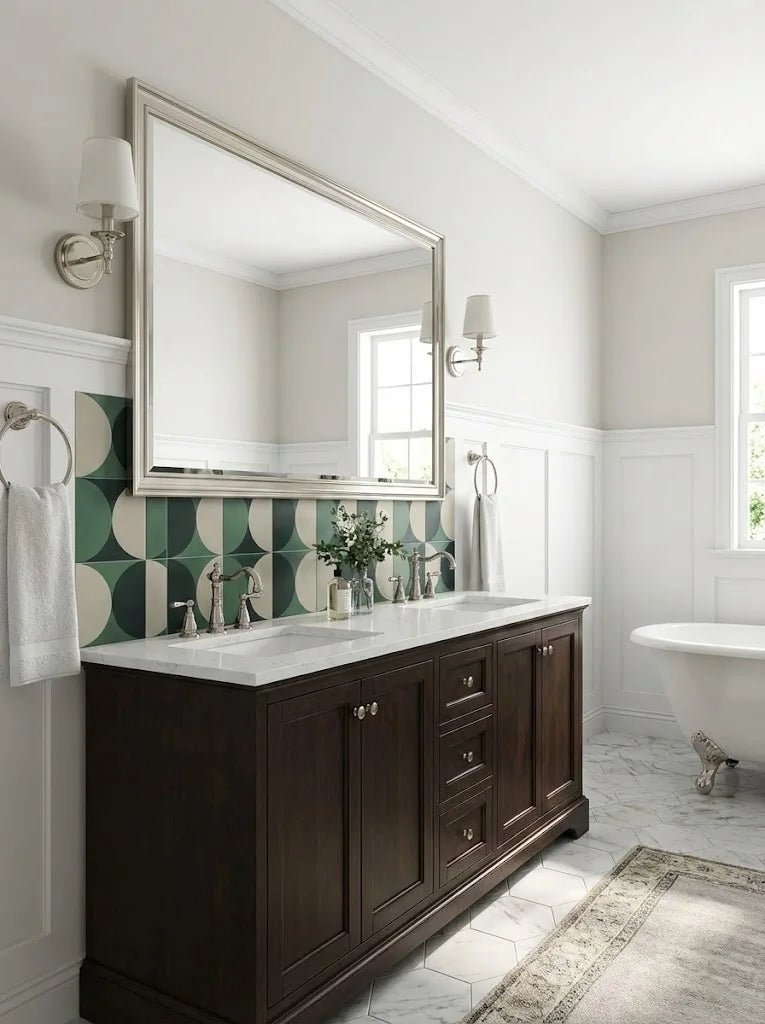 Graphic tile collection peel and stick backsplash