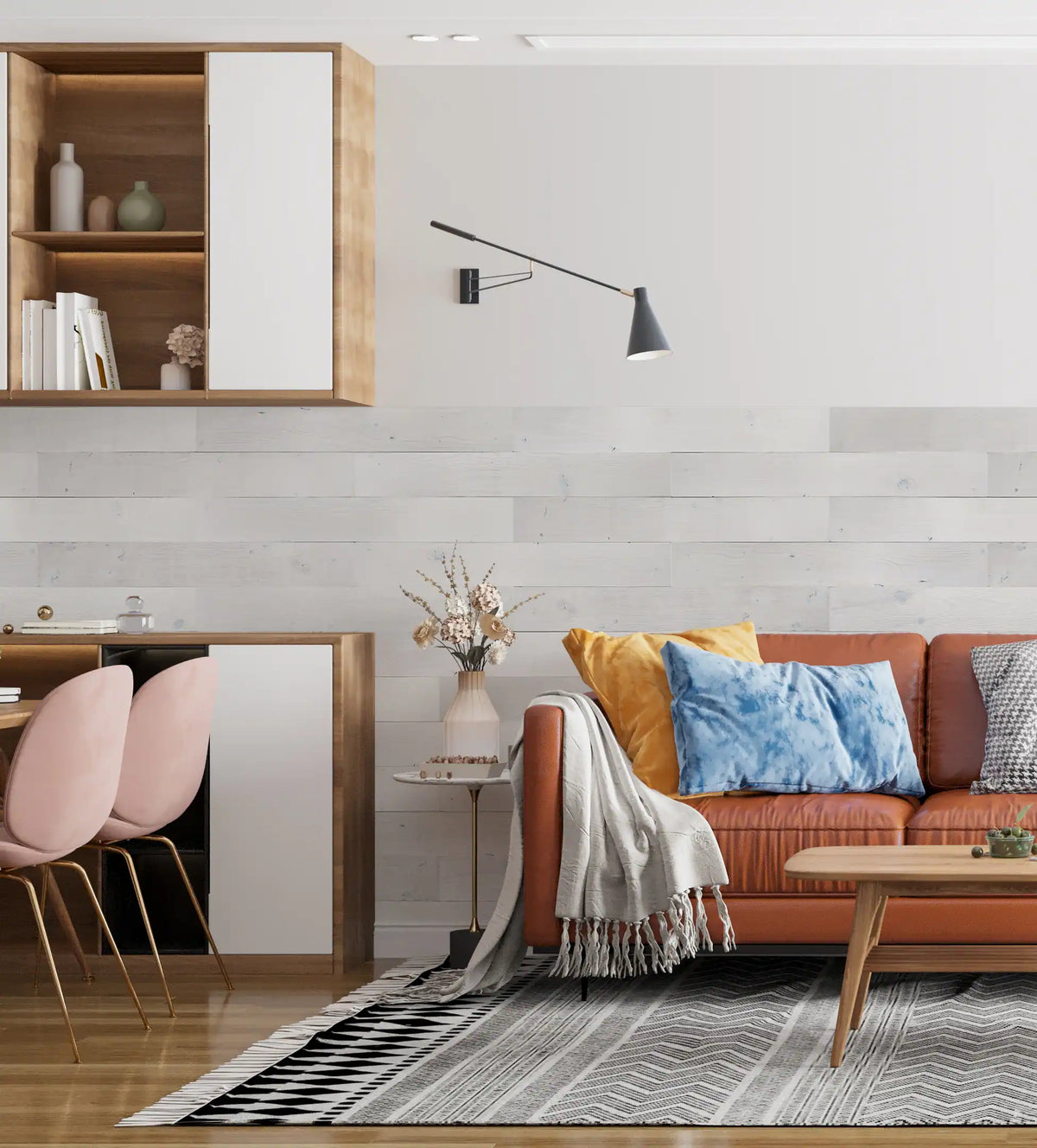 COLAMO Pine Peel and Stick White Wood Planks Shiplap Wall Paneling