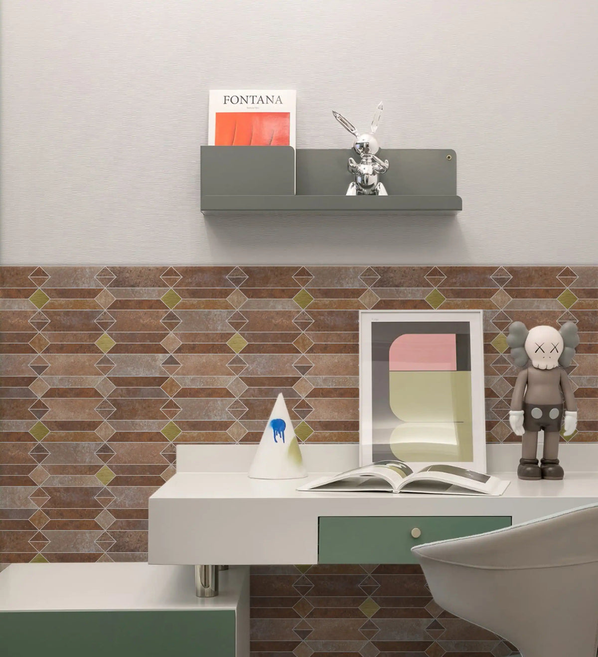 Simple Geometry Peel and Stick DIY Wall Panels, Backsplashes and Tiles, Venus Bronze, Terracotta, Rusty Brown