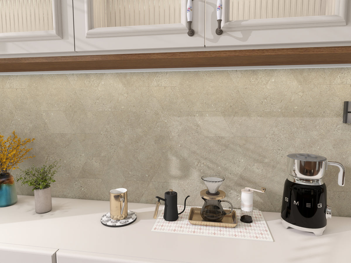 Luxe Diamond Peel and Stick Tile - Greige Terrazzo