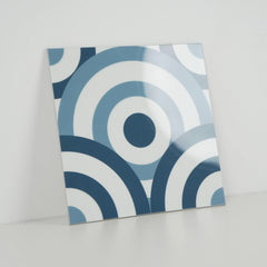 COLAMO Mid-Century Modern Blue Ring Glossy Peel and Stick Backsplash - Retro Geometric Tile