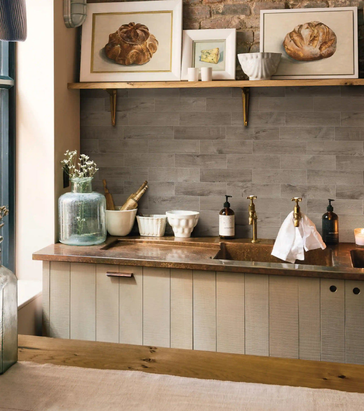 Colamo Mist Gray Oak Weathered Wood Look Tiles Waterproof Thick Rigid Peel and Stick Backsplashes