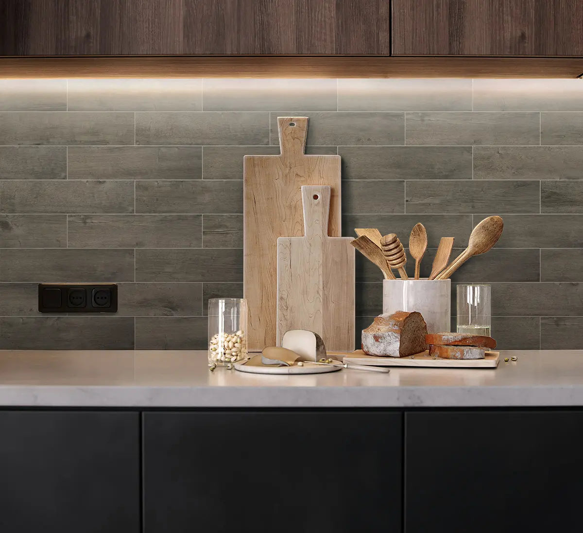 Colamo Weathered Gray Oak Athens Wood Look Tiles Waterproof Thick Rigid Peel and Stick Backsplashes