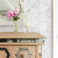 COLAMO Statuario Hexagon White Peel and Stick Backsplash Carrara Marble Tiles