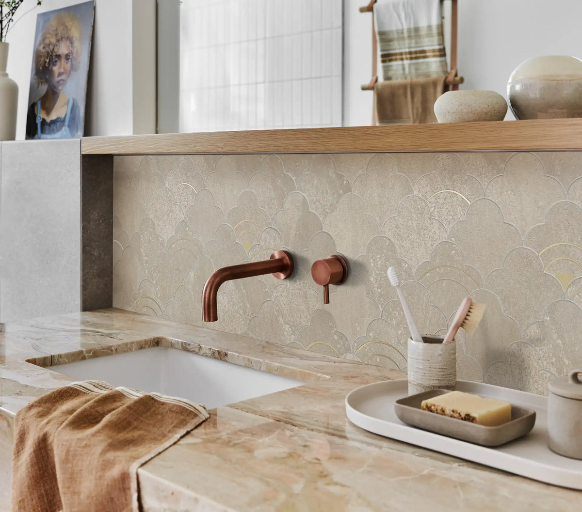 Cloud Yarn Mosaic Peel and Stick Tiles Backsplash, Luna Gold