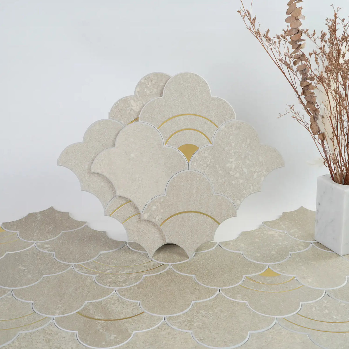Cloud Yarn Mosaic Peel and Stick Tiles Backsplash, Luna Gold